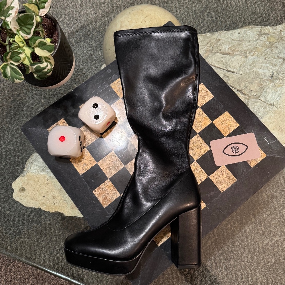 Faux Leather Black Boots, Sexy 4-Inch Heels